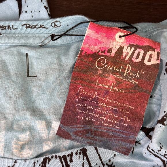 Christian Audigier Crystal Rock Top Womens Large Crane Blossom Y2K Tunic Shirt - Picture 4 of 13